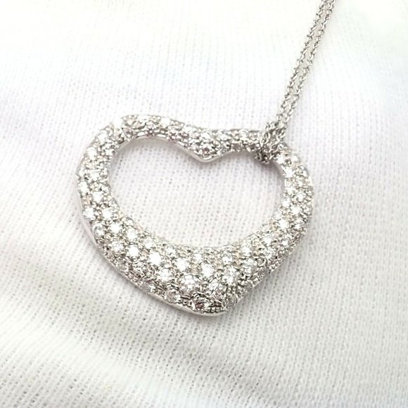 Authentic! Tiffany & Co Elsa Peretti Platinum Diamond Large Open Heart Necklace - Picture 6 of 9